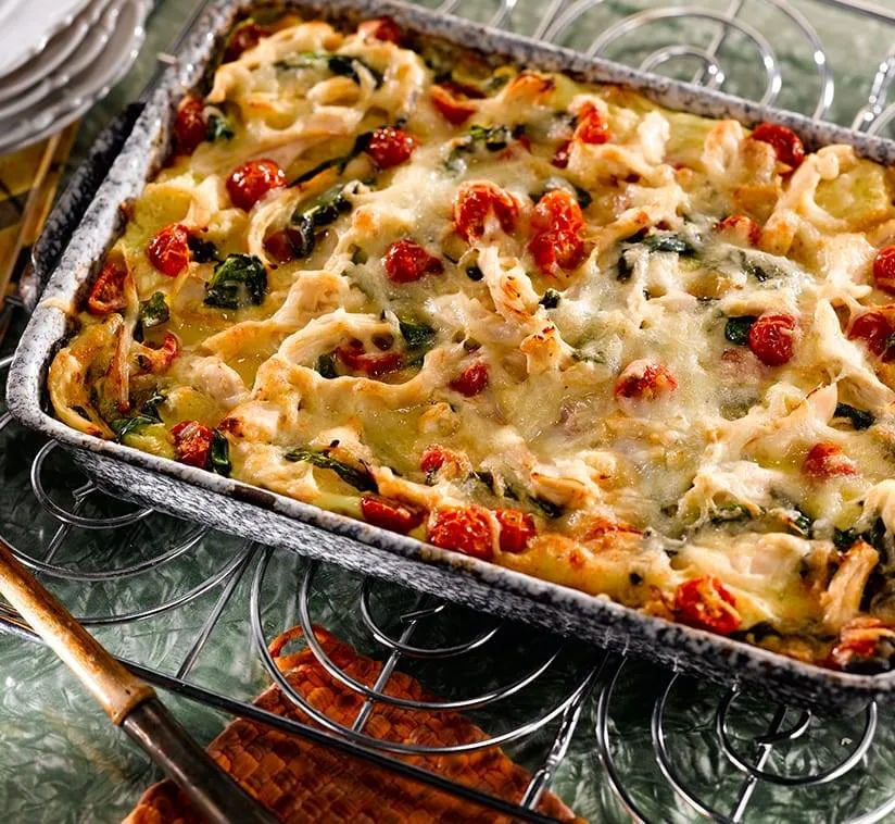 Strata de Pollo, Espinacas y Tomates