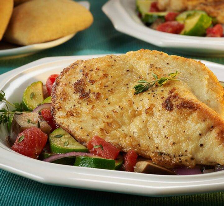 Pan-Fried Chicken Breasts and Vegetables