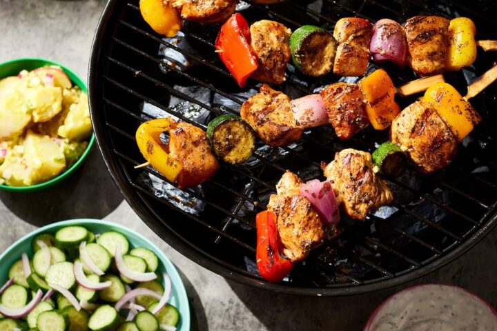 Brochetas de Pollo y Durazno a la Parrilla