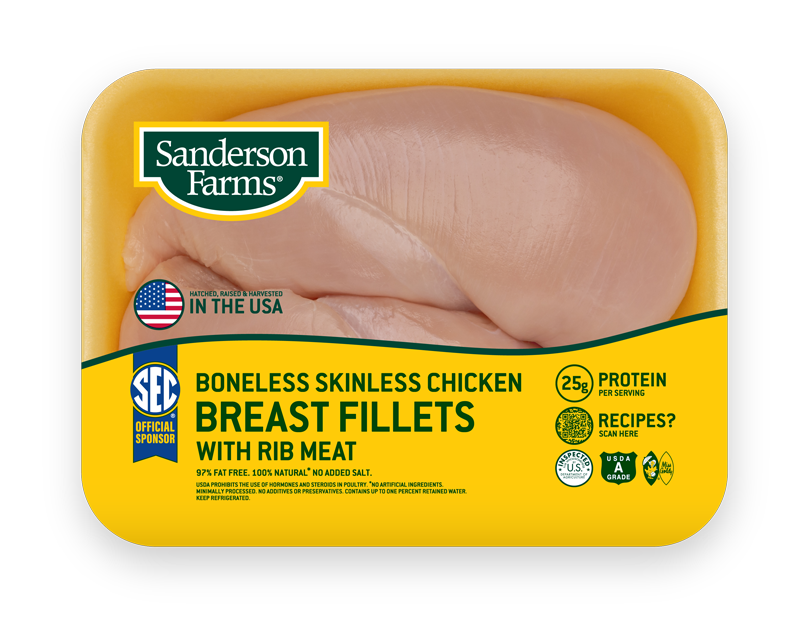 Filetes de pechuga de pollo deshuesada sin piel con carne de costilla