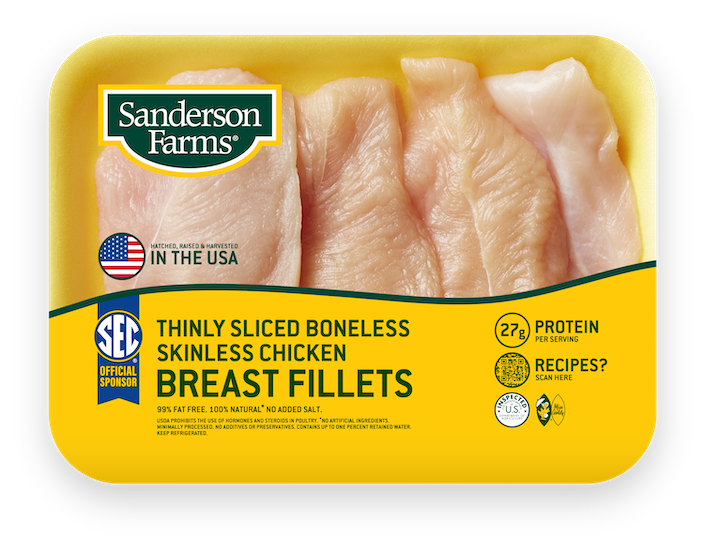 Thinly Sliced Boneless Skinless Chicken Breast Fillets