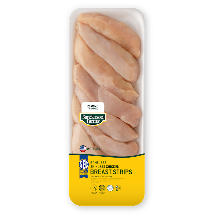 Tiras de pechuga de pollo deshuesada sin piel Premium
