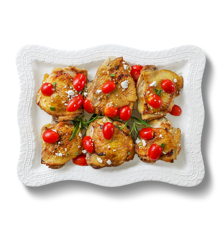 Pan Roasted Chicken Thighs with Tomatoes and Rosemary Sanderson Farms