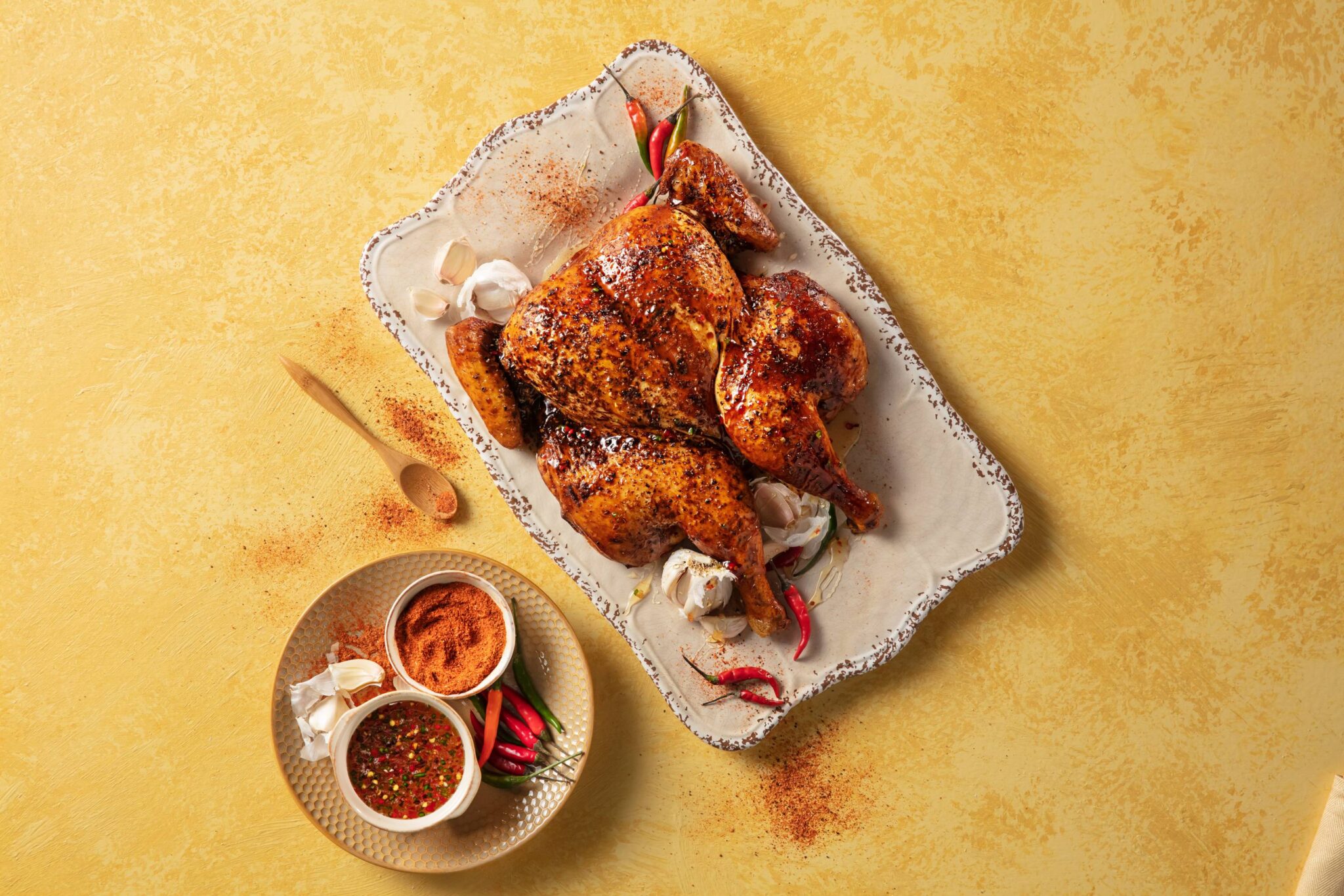 Spatchcocked Roasted Whole Chicken With Hot Honey