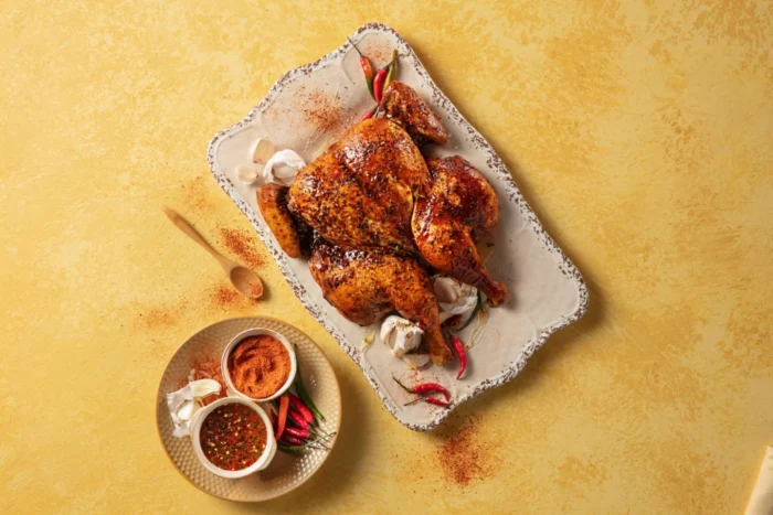 Pollo Entero Asado Estilo Spatchcock con Miel Picante