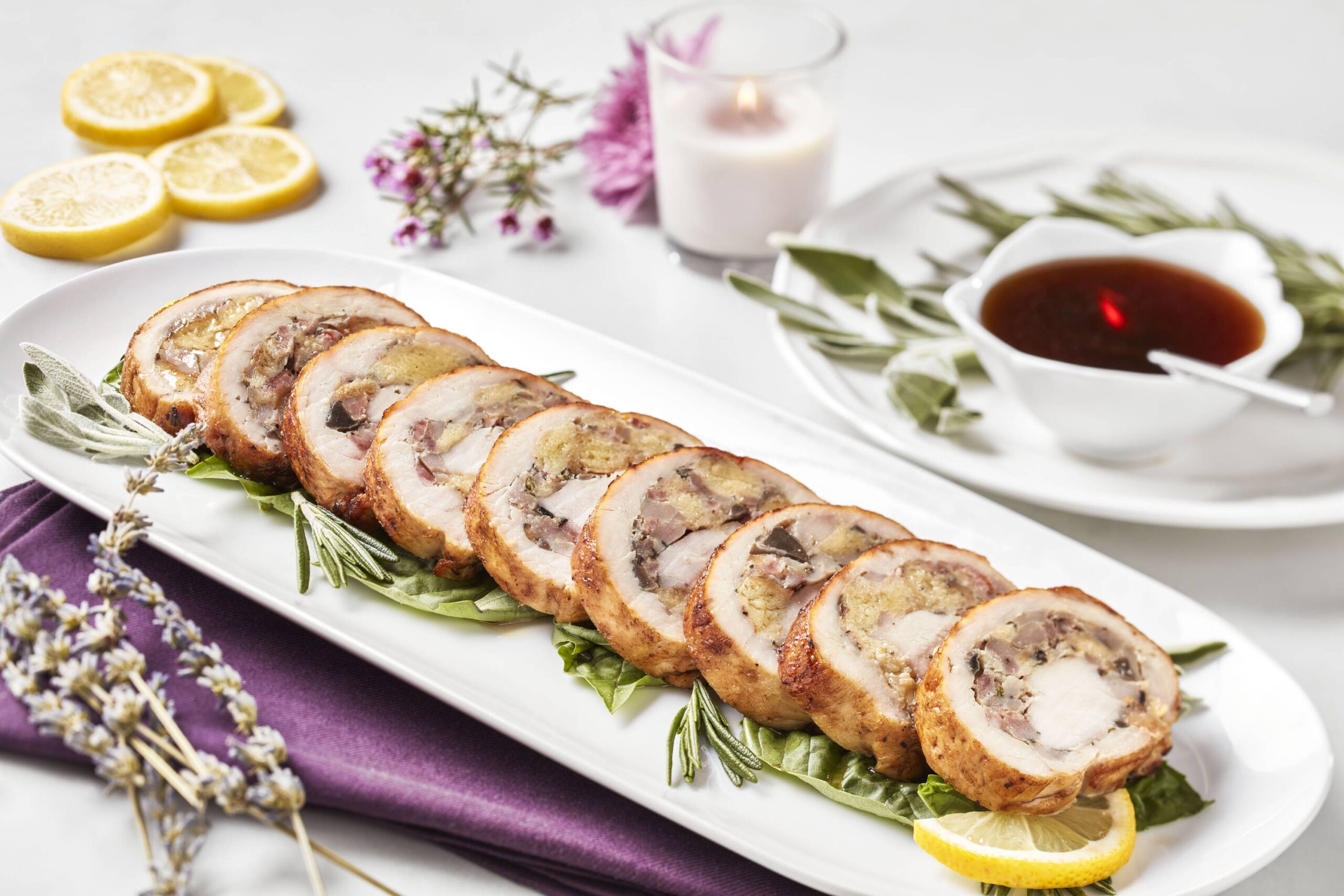Roulade de pollo asado glaseado con arce
