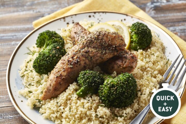 Za’atar Marinated Chicken, Couscous, and Broccoli Bowl