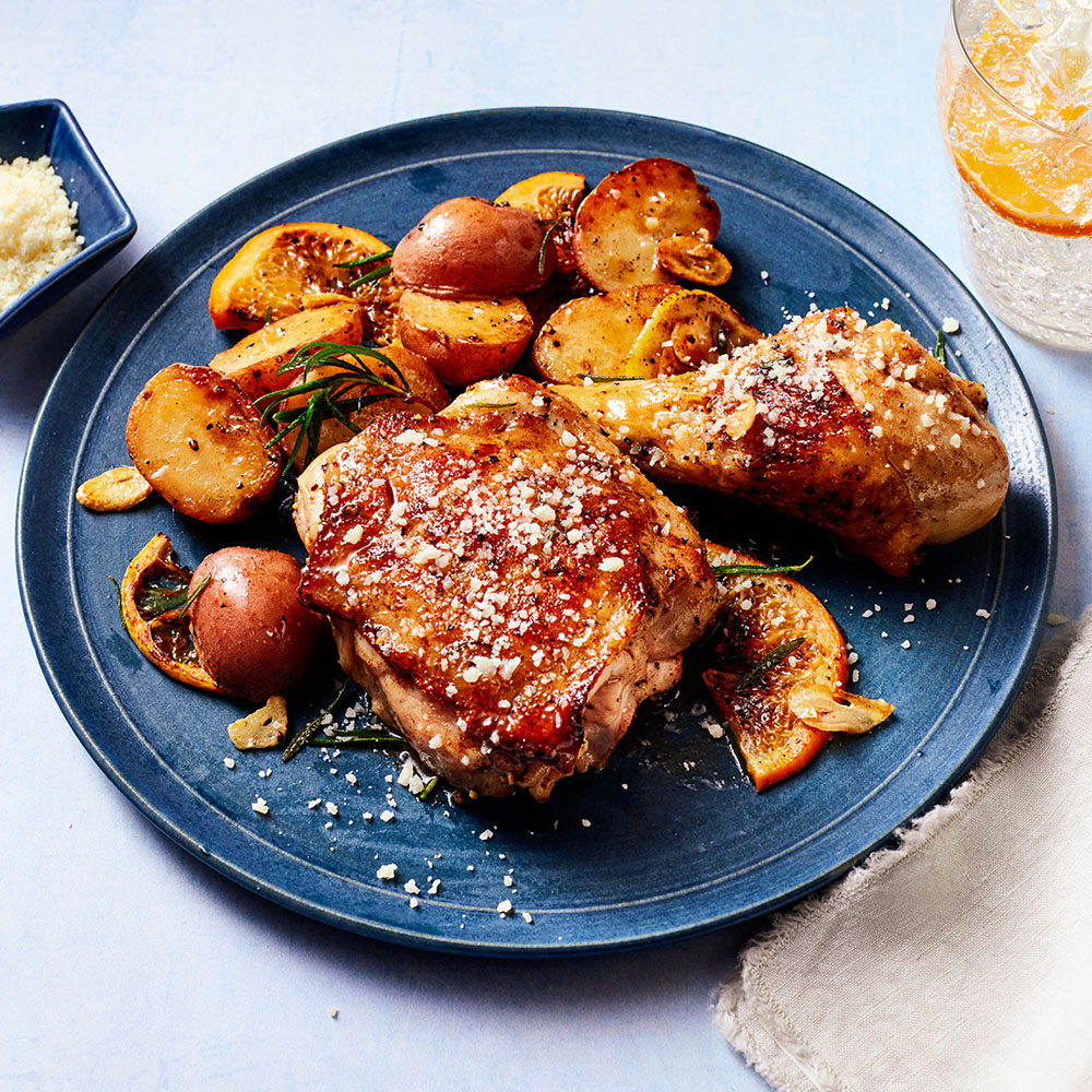 Sheet Pan Roasted Citrus Chicken with Herb Potatoes and Brown Butter