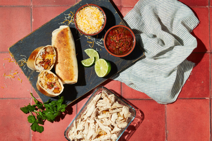 Roasted Citrus Chicken Carnitas and Potato Burritos