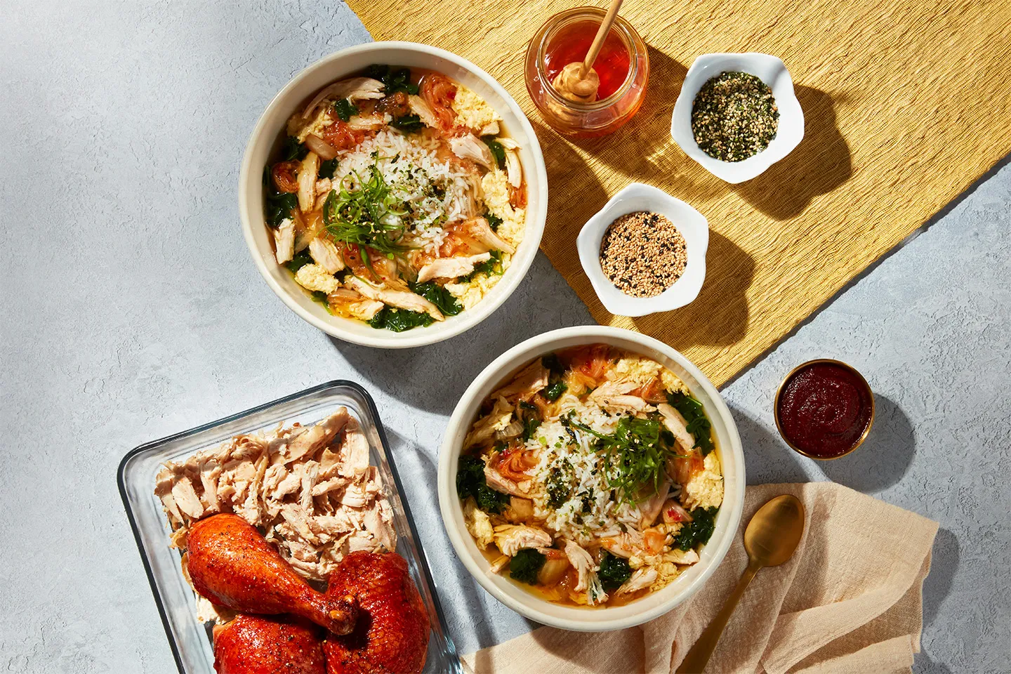 Gochujang Honey Roasted Chicken Soup with Kimchi and 90-Second Rice