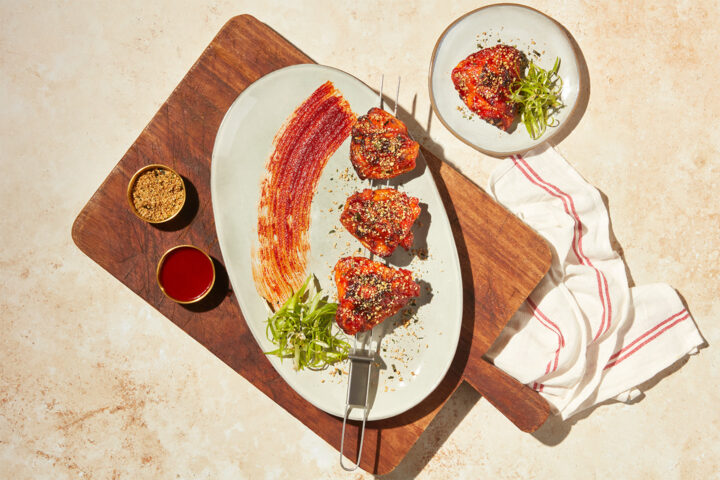 Five-Spice Chicken “Ribs” with Gochujang Glaze & Peanut Dukkah